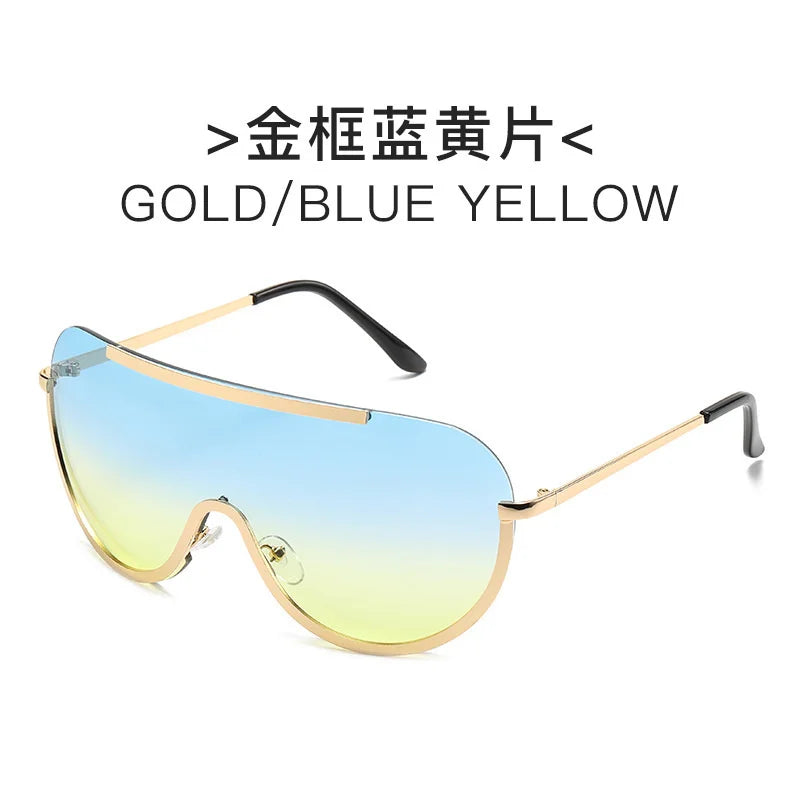 Metal Oversized Punk Sunglasses Women Semi Rimless Goggles Shield Lens Designer Big Shades Female Fashion Accessories