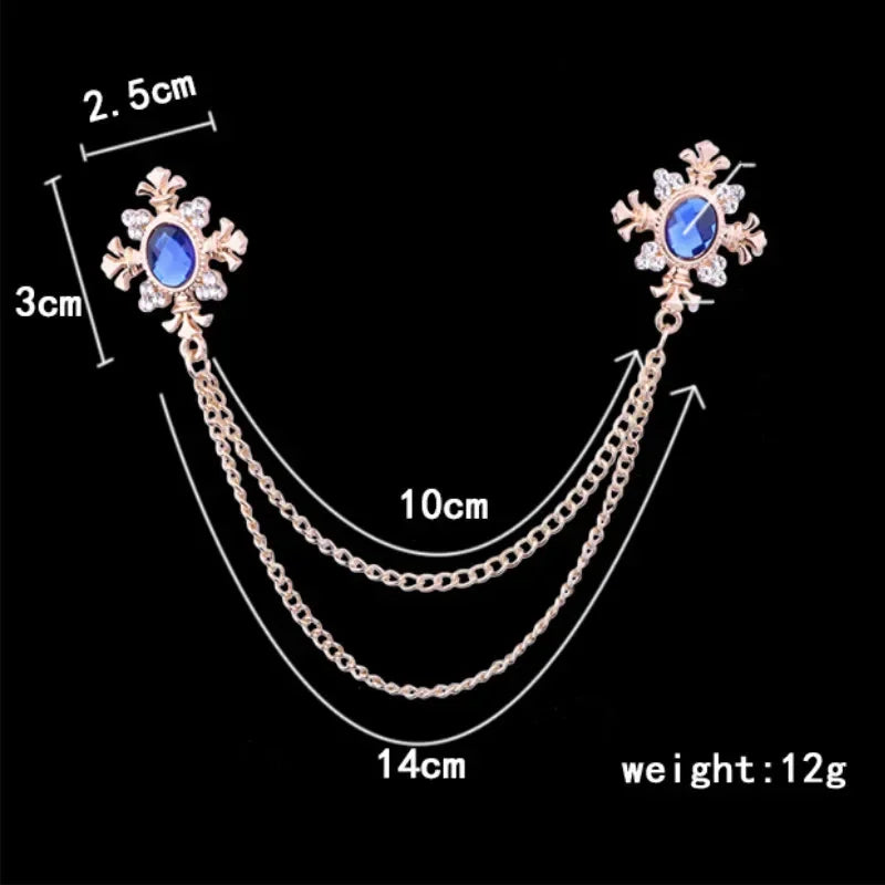 Fashion Tassel Crystal Cross Chain Brooch Women's Shirt Collar Pins and Brooches Personality Lapel Pin Buckle Women Accessories