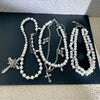 Goth Rose Flower Imitation Pearl Bead Cross Pendant Necklace for Women Multilayer Pearl Chains Aesthetic Vintage Luxury Jewelry