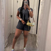 HLJ High Quality Women's Shorts Outfits Cotton Crop Jacket+Bodysuits 2 Piece Set Casual Vintage Two Piece Set Women's Spring New