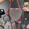 Bling Tassel Heart-shape Satin Bag Glitter Rhinestone Diamond Evening Bag Women Handbag Wedding Party Clutch Purse Crossbody Bag