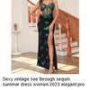 Sexy elegant black white slip sequin summer dress women birthday party club dress see through mesh midi evening dresses vestido