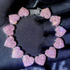 Iced Out Pink Cuban Bracelet for Women Hip Hop Gold Silver Color Crystal Heart Circle Square Bracelet 4Pcs Set Jewelry Gift