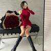 Summer Sexy High Neck Tight Dress Oversleeve Pleated Bottom Wrapped Hip Dress Women Bodycon