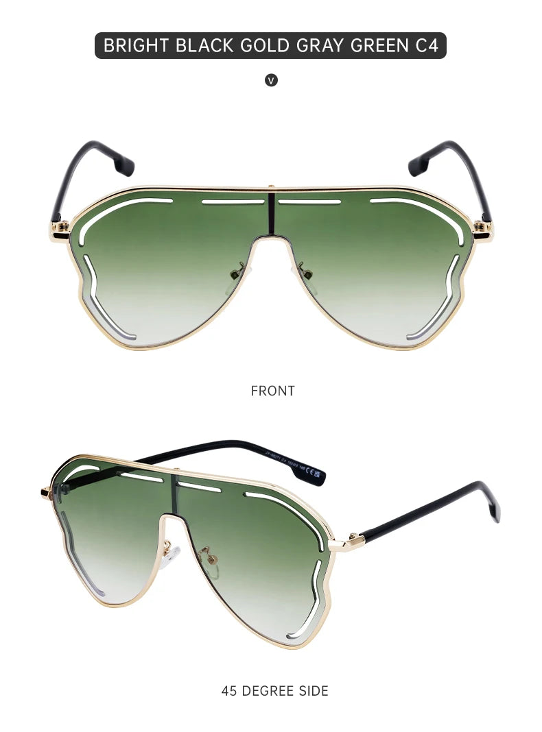 Oversized Hollow One-Piece Sunglasses Women Big Frame 2024 Luxury Brand Special-Shaped Sun Glasses For Ladies Eyewear Shades