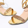 Shiny Gold Rhinestones Chunky Heels Sandals Women Sexy Cross Ankle Strap Silver High Heels Summer Party Dress Shoes Ladies Pumps