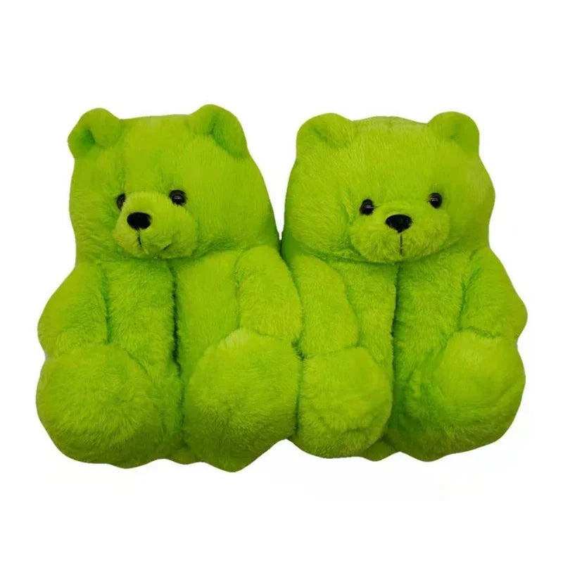 Cute Teddy Bear Plush Winter Slippers Wrapped in Heels Fun Indoor Floor Shoes Women's Gift Warm and Soft Cartoon Plush Animal Sl