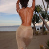 kliou Shiny Long Dress Stunning Women Solid Summer Thin Mesh Sheer Backless Sleeveless Bodycon Female Elegant Fashion Vestidos