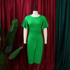 Dress Women Mid Length Dresses Green Slim Ruffles Bodycon Round Neck Short Sleeve Sexy Elegant Party High Waist Vestidos