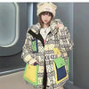 2023 European Station Winter New Down Jacket Women's Warm Fashion Short Color Patchwork Graffiti thick White Duck Down Coa