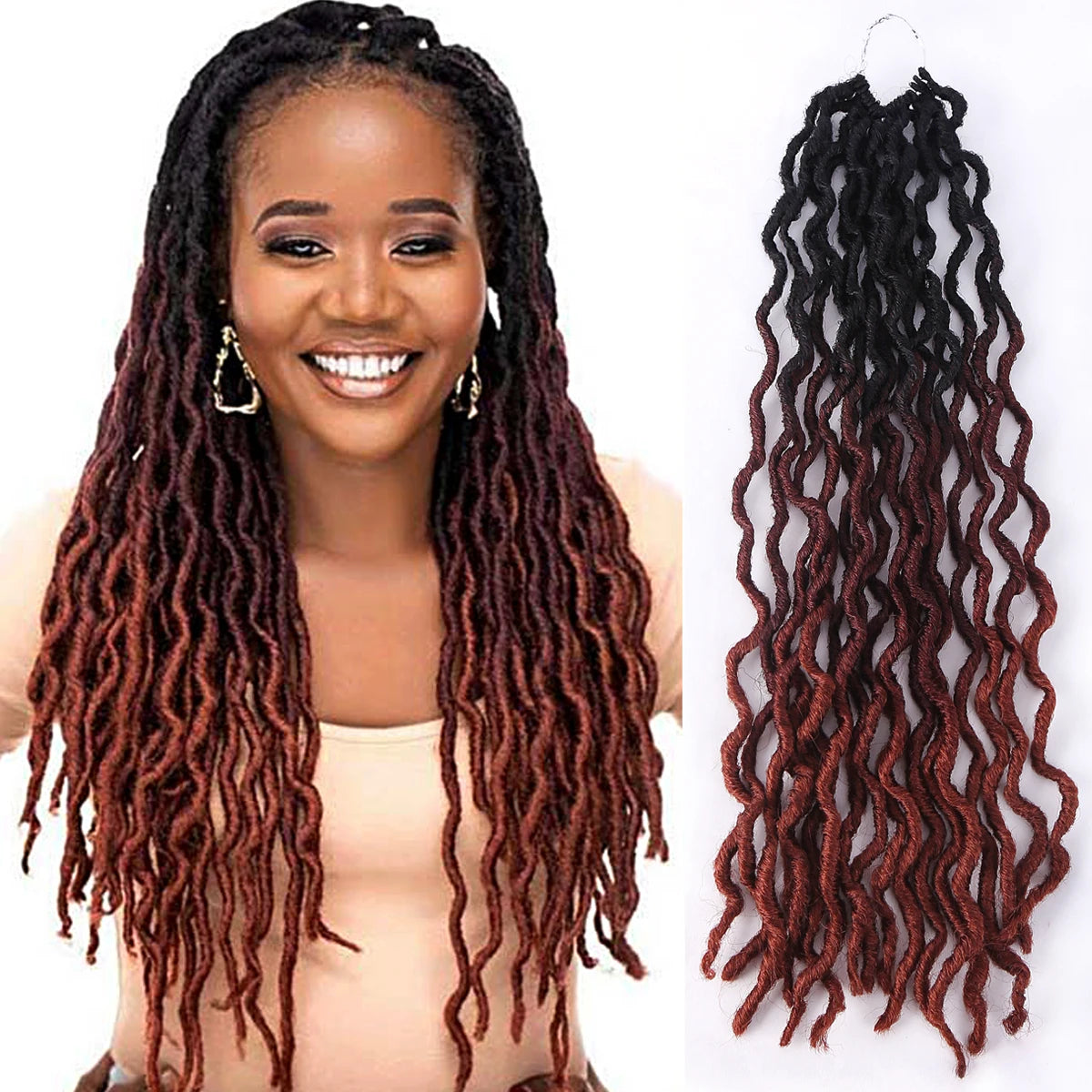 Goddess Faux Locs Crochet Hair Soft Curly Dreadlocks Hair Extensions Synthetic Braiding Hair Ombre Crochet Locs Wholesale Braids