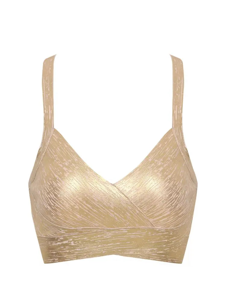 BEAUKEY Sexy Short Metalic HL Bandage Crop Top Women Vest Gold Silver  XL Camis Bodycon Club Party Tank Top  Wholesale