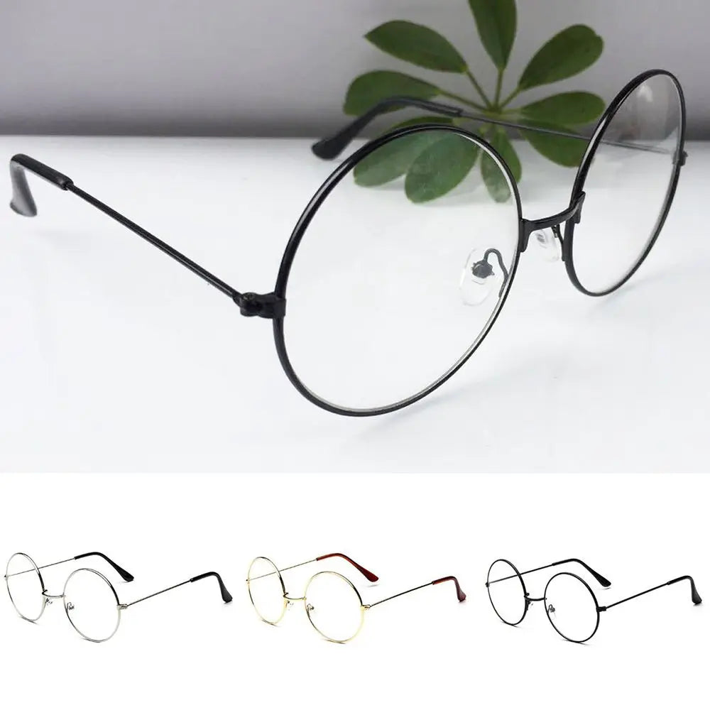 New Metal Frame Glasses Clear Round Lens Eye Glasses for Women Men Large Oversized Eyeware Harajuku Decorative Glasses Gifts