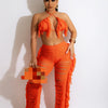 RT Sexy Women Crochet Set Two Pieces Set Halter Backless Top Pants Tassels Knitted 2 Pieces Set Hollow Out Crocheted Beach Set