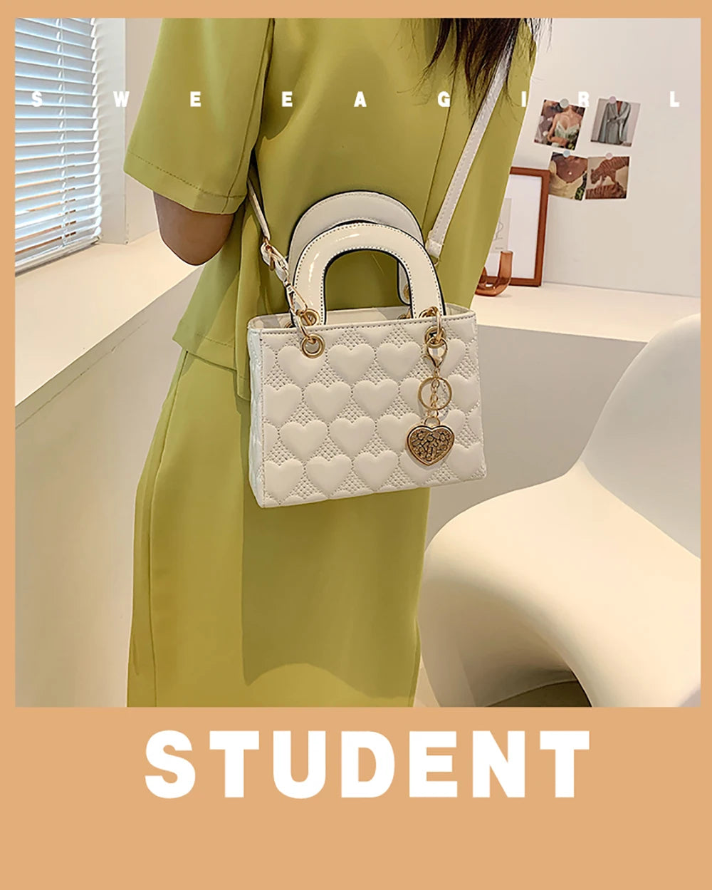 Red Love Patent Leather Bright Surface Handbag High-end Design Sense Wedding Bag Women's New Fashion All-matching Crossbody Bag