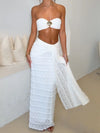 Weird Puss Elegant Women 2piece Set Sexy See Through Thin Tierred Y2K Seashell Tube Top+Wrapped Bandage Skirts Matching Clubwear