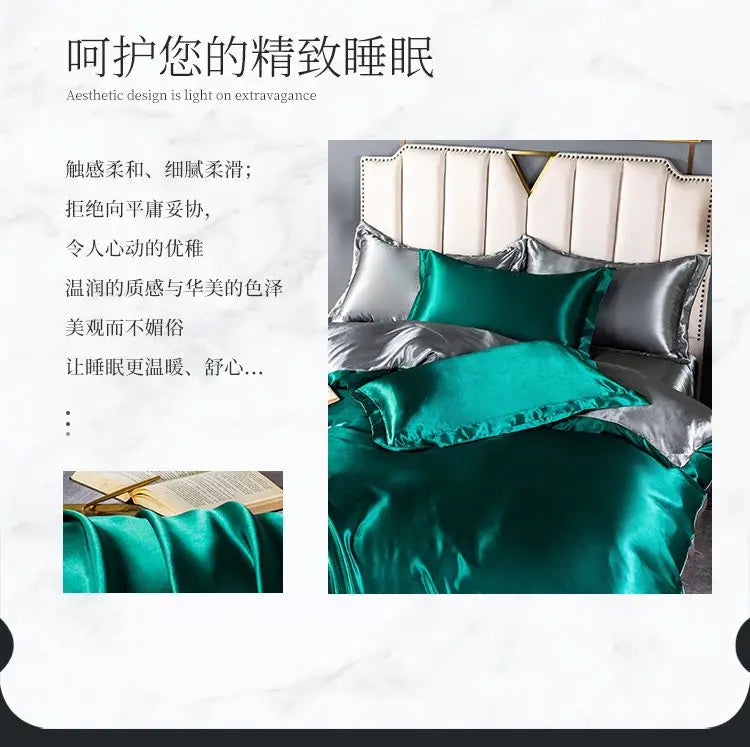 Luxury 100% Silk Bedding Set with Duvet Cover Set Double King Queen Size Bedding Cover Kit 4pcs Bed Cover Bed Linen Sets