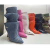 2025 Classics Women Pointed Toe Strange Heels Boots For Woman's Rivet Button Zipper-Sid Solid Color High Heels Shoes Botas Altas