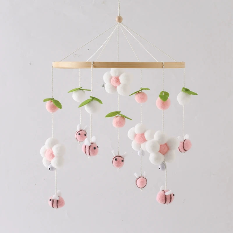 Baby Crib Mobile Bed Bell Rattle Toys Wooden Crochet Stars Pendant Bed Bell Toys Newborn Comfort Crib Bracket Hanging Toys Gifts