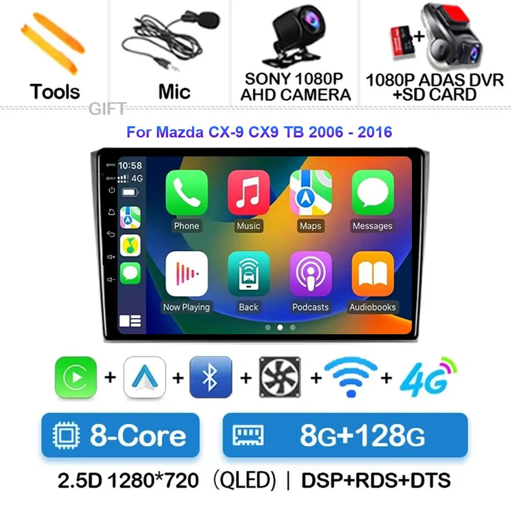 Android 14 Carplay Auto For Mazda CX9 CX-9 TB 2006 2007 2008 2009 2010 2016 Car Radio Multimedia Player Video Stereo WIFI+4G DSP