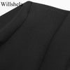 Willshela Women Fashion Satin Black With Feather Blazer Jacket Vintage Notched Neck Single Button Long Sleeves Female Outfits