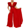 Elegant Pleated Jumpsuits & Rompers for Women V Neck Ruffles Belt Waisted High Waisted Floor Length Luxury Birthday Party Outfit