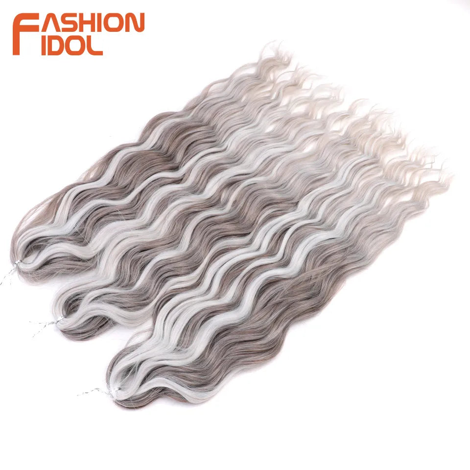 FASHION IDOL 24 Inch Synthetic Hair Water Wave Braiding Hair Extensions Ombre Rainbow color Deep Wave Curl Twist Crochet Hair