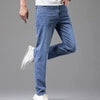 Summer Elastic Men's Jeans Fashion Gray Comfortable Business Straight Stretch Cotton Casual Denim Pants Brand Male Thin Trousers