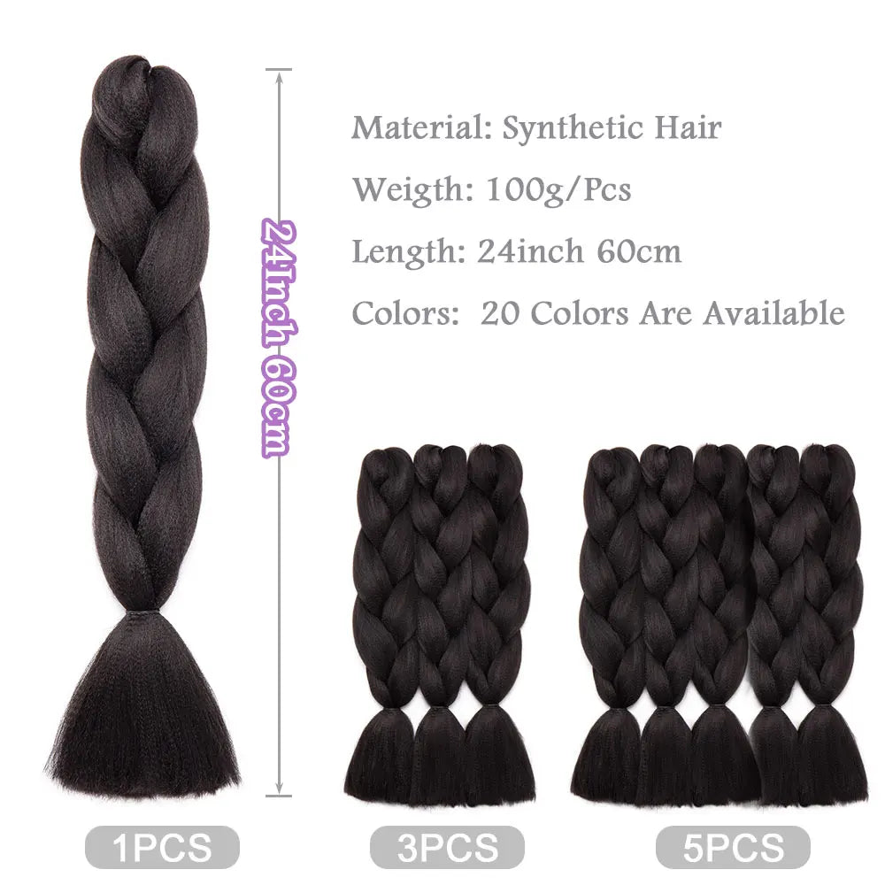S-noilite Box Braiding Hair Pre Stretched Ombre Jumbo Braids Synthetic Braiding Hair Red Pink Blue Gray 24 Inch Hair Extensions