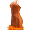 Elegant Luxury Sequins See Through Feather Mini Dress Celebrity Halter Backless Women‘s Sexy Birthday Party Nightclub Vestidos