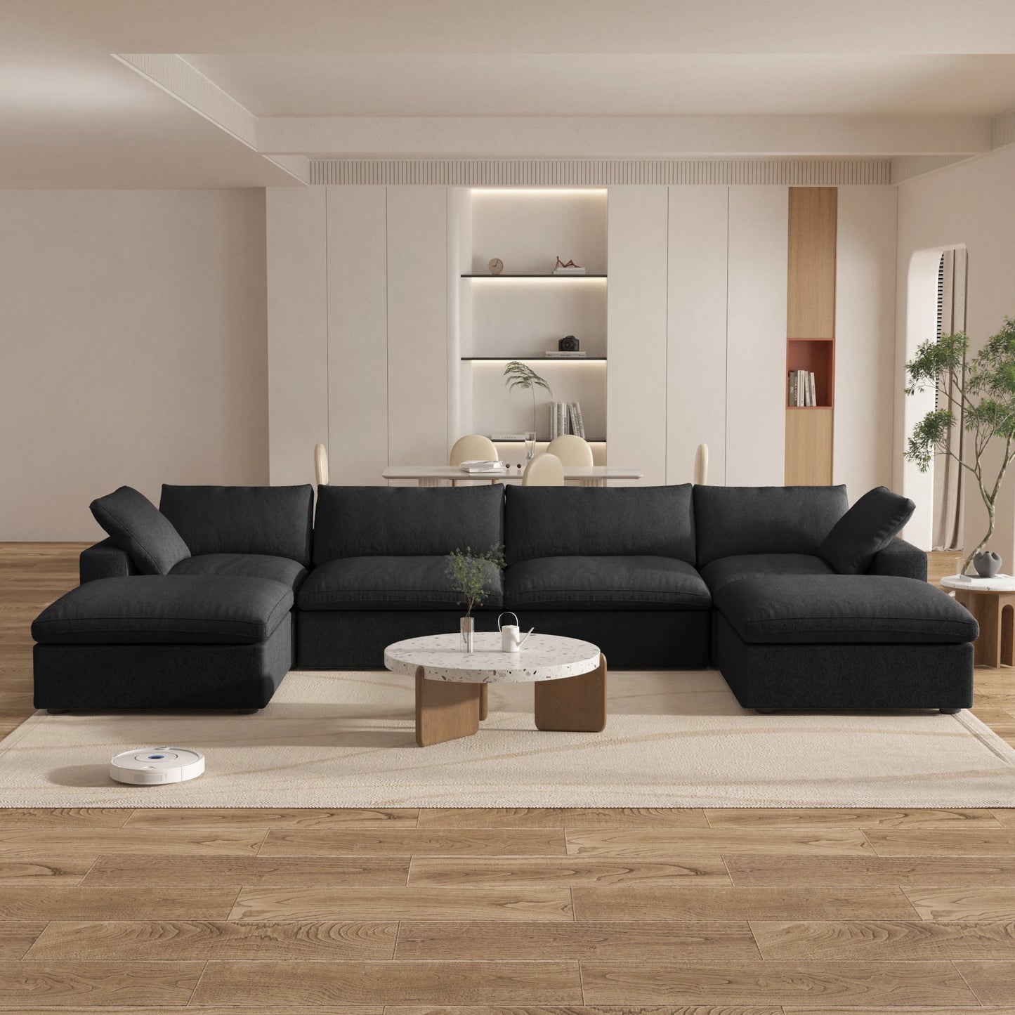 Cloud Modular Sectional Sofa with 2 Storage Ottomans 160.6" Down Filled Comfort U Shaped Sofa Minimalist Wide Deep Seat Couch