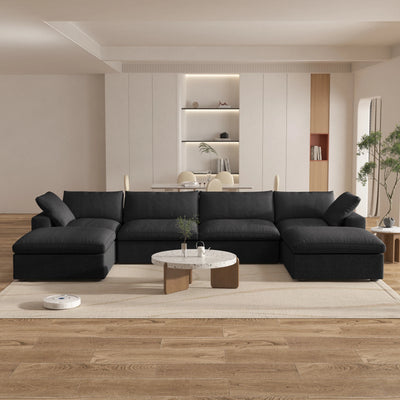 Cloud Modular Sectional Sofa with 2 Storage Ottomans 160.6" Down Filled Comfort U Shaped Sofa Minimalist Wide Deep Seat Couch