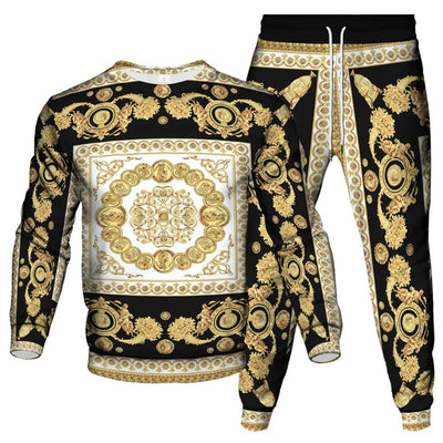 Vinatge Luxury Baroque Style Clothing Suit Men Jogging Pant Sweatshirt 2 Piece Set New Women Fashion Streetwear Tracksuit Set