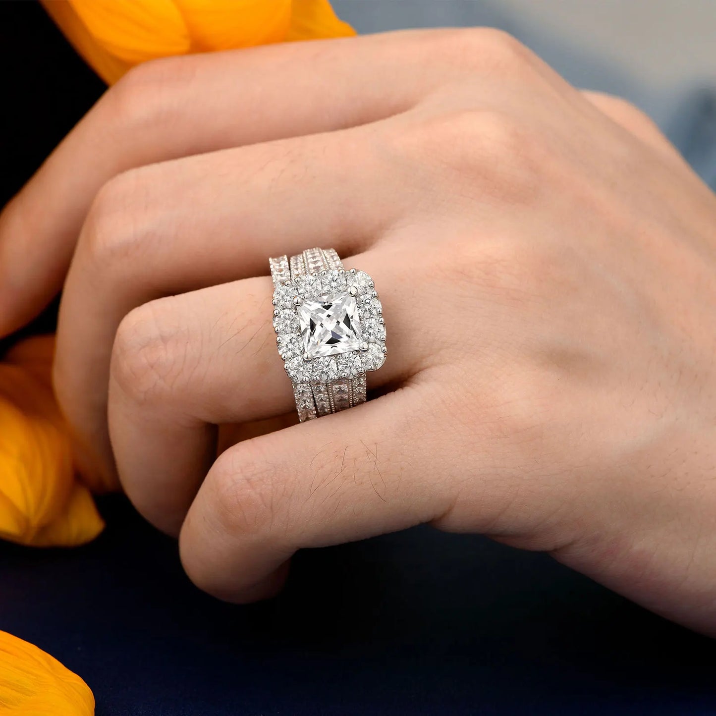 Newshe Original 925 Silver Moissanite Rings with GRA Certificate D Color VVS1 Diamond Wedding Ring Set for Women Luxury Jewelry