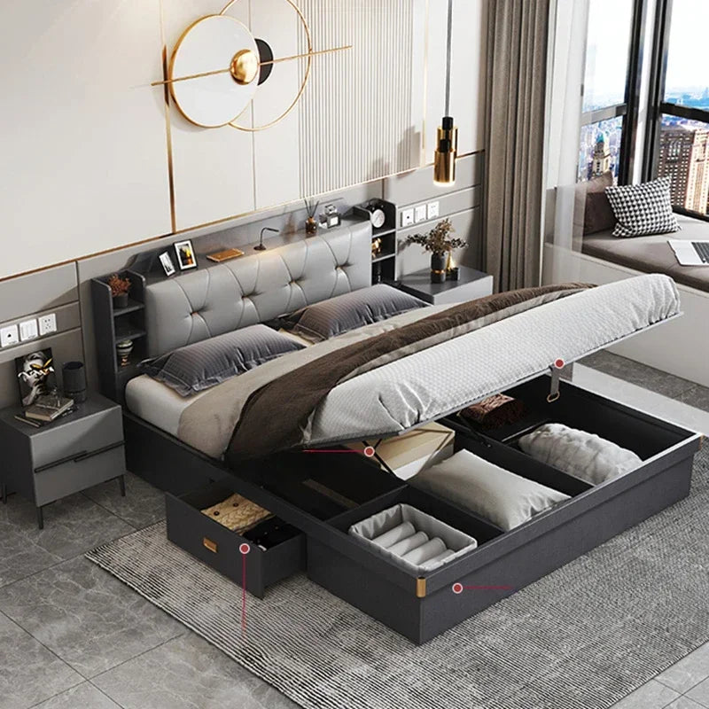 Minimalist Modern Full Bedroom Set Design Dresser Comfy Storage Double Bedroom Set Elegant Black Letto Matrimoniale Furniture