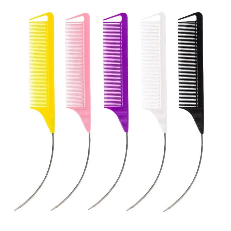 Plastic Heat Resistant Anti-Static Braiding Rat Tail Curved Steel Needle Parting Comb Professional Hairdressing Hair Accessories
