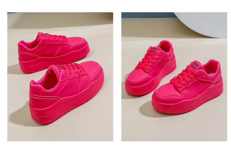 2025 New spring shoes for women green trainers platform lace up sneakers woman hip hop chunky sports shoes faux leather sneaker
