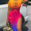 Women's Dresses 2023 Summer Fashion Contrast Leopard Print Drawstring Ruched Casual O-Neck Short Sleeve High Slit Skinny Dress