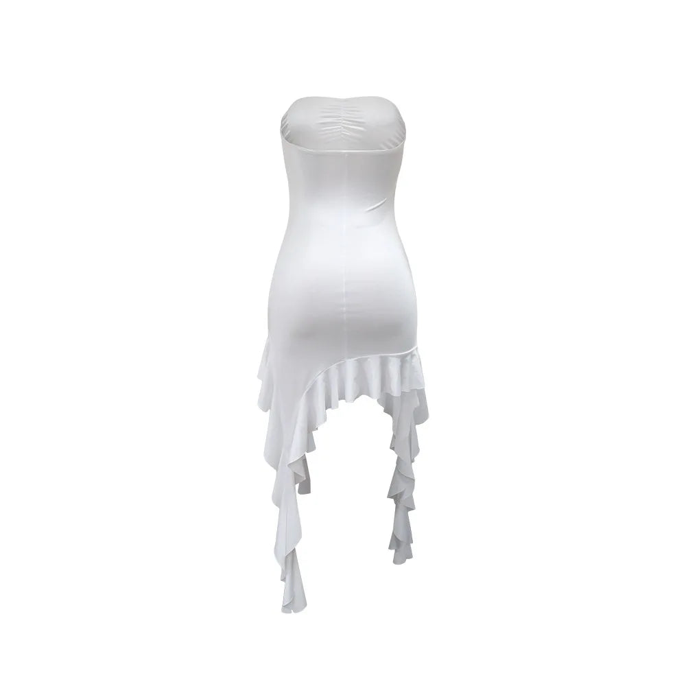 CM.YAYA Women Strapless Sleeveless Ruched Stacked Mini Dress 2025 Summer Beach Vacation Party Birthday Street Sexy Dresses