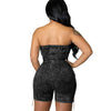 Rompers Women One Piece Elegant Splice Denim Jumpsuits Sexy Slim Fit Strapless Sleeveless Short Pants Sheath Playsuits