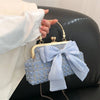 Glittering Chain Plaid Pattern Evening Bag For Women Bow Decor Shoulder Bag, Fashionable Elegant Clutch, Women‘s Crossbody Bag