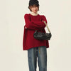Turtleneck 100% cashmere sweater women loose thickening age reduction niche vintage red crewneck sweater women long sleeves