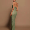 Sexy Halter Deep V Neck Sequins Maxi Dress Women Green Sleeveless Backless Sequined Slim Long Dresses Celebrity Party Gowns