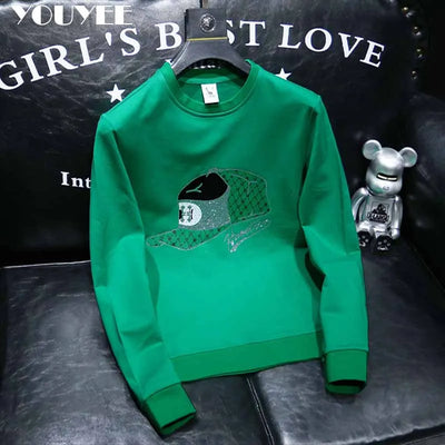 Round Collar Men's Pullover New Male Hoodies Personalized Hat Hot Diamond Print Fashionable Top Youth Bottoming Shirt Clothing