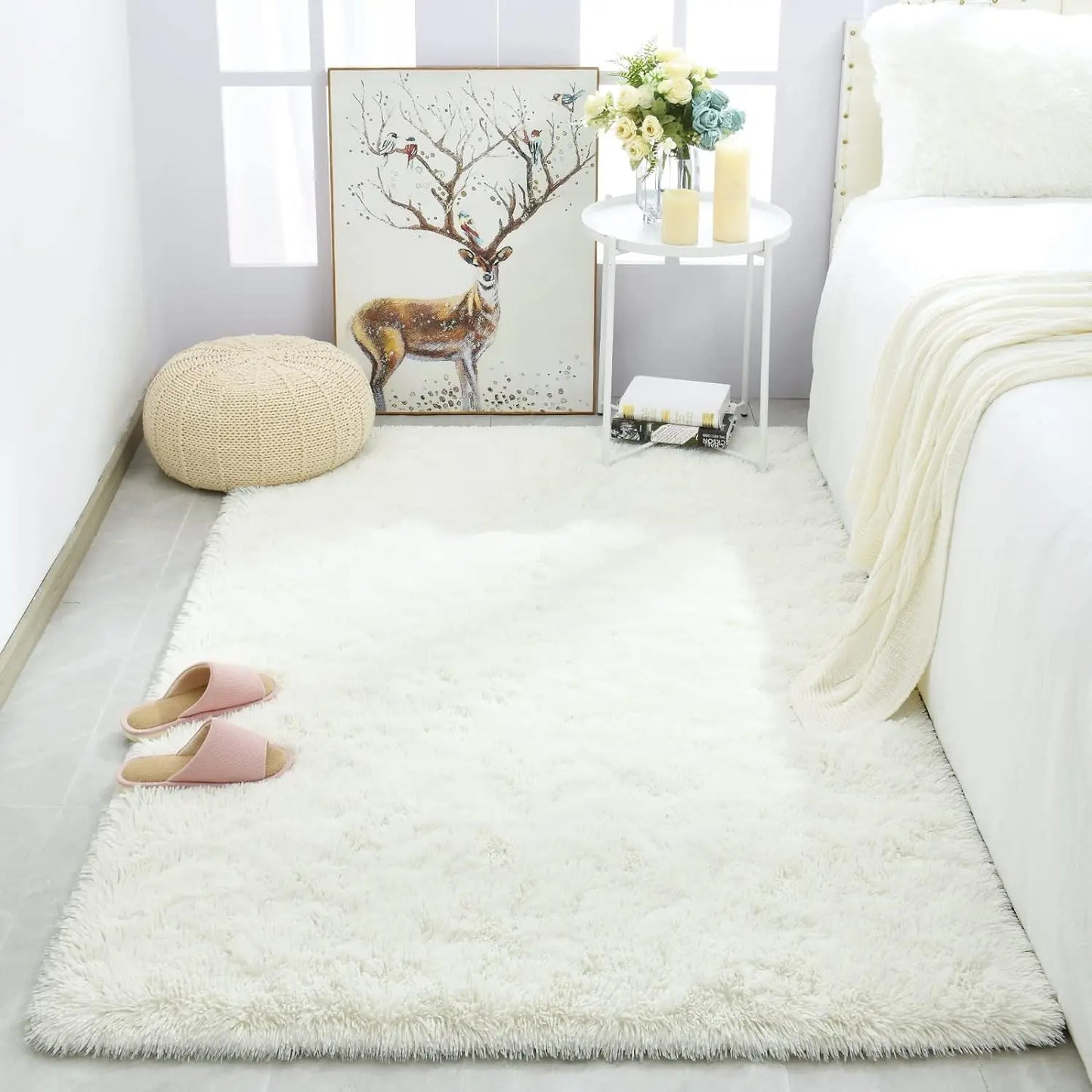 Fluffy Bedroom Rug Carpet Shaggy Fuzzy Rugs for Bedroom Thick Black Area Rugs for Living Room Rugs  for Girls Boys