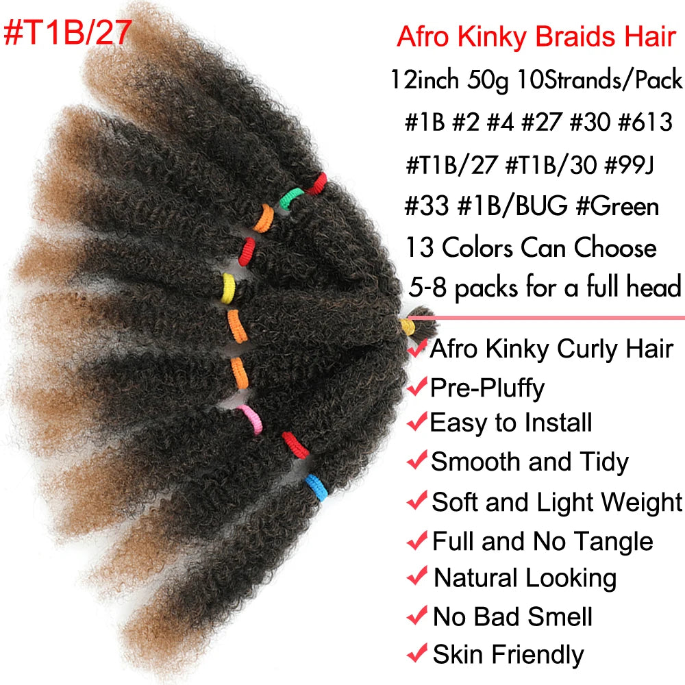 Afro Kinky Curly Hair Bulk Synthetic 12inch Ombre Marley Twists Braiding Hair #1B 4 27 30 33 99J Green Ombre Purple Brown Colors