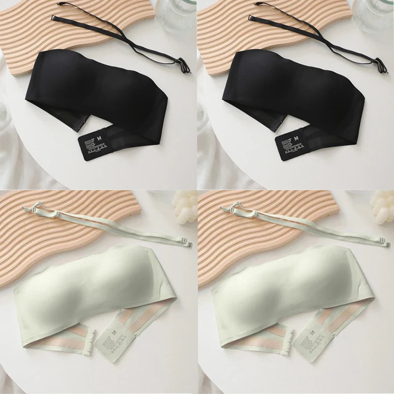 4PCS Women Strapless Bra Seamless Tube Tops Breathable Wireless Wedding Brassiere Push Up Bras Sexy Female Lingerie Invisible