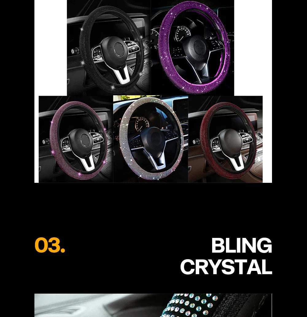 Bling Car Steering Wheel Cover W/ Crystal Diamond Sparkling Car Suv Rhinestones Steering Wheel Protector Vehicle Auto Decoration