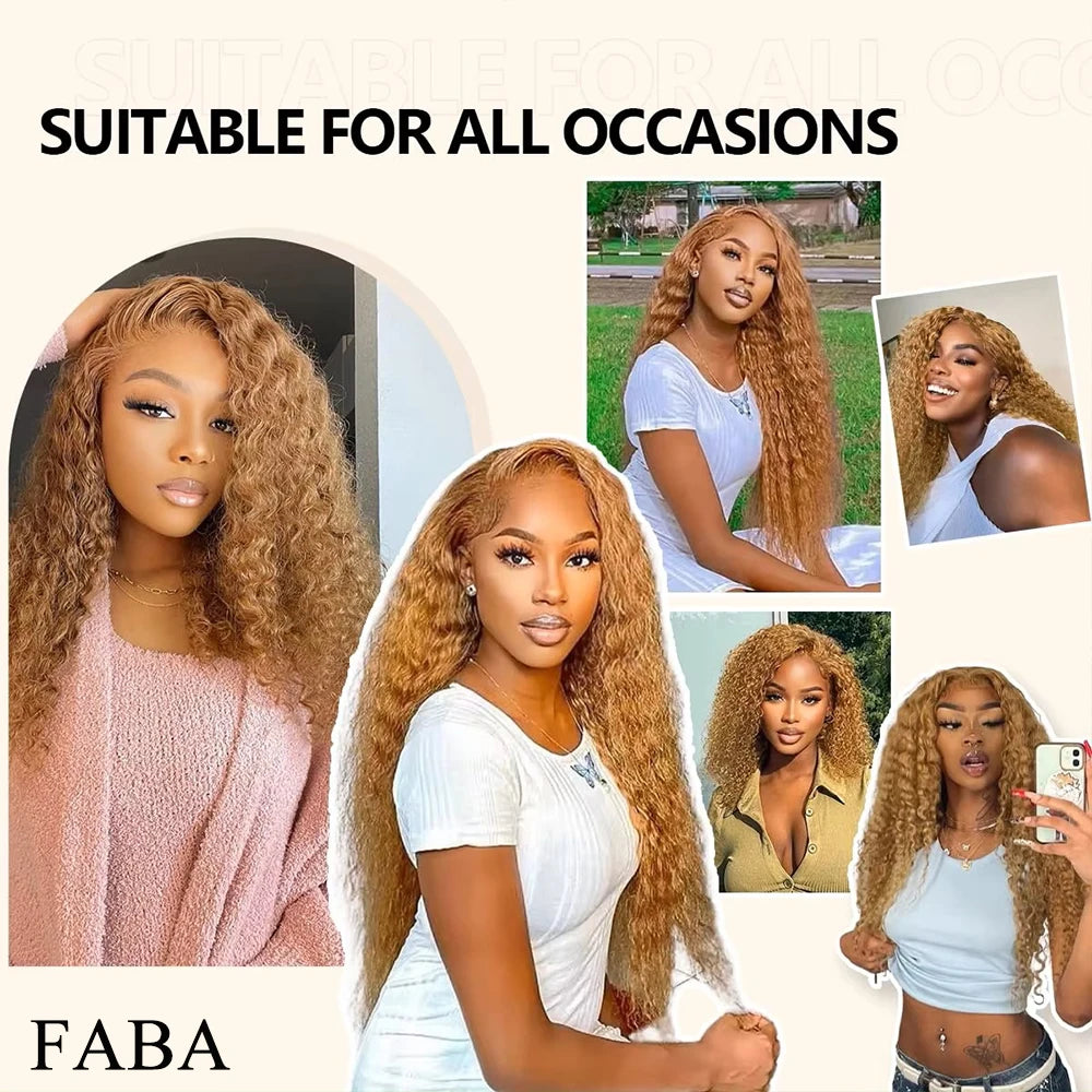FABA Glueless Wigs Human Hair #27 Color Honey Blonde Deep Wave Human Hair Wig 13x4 Lace Frontal Wigs with Baby Hair 180% Density