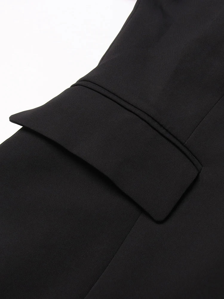 TWOTWINSTYLE Slash Neck Chic Blazers For Women Off Shoulder Long Sleeve Patchwork Single Button Solid Coat Female Clothes 2022